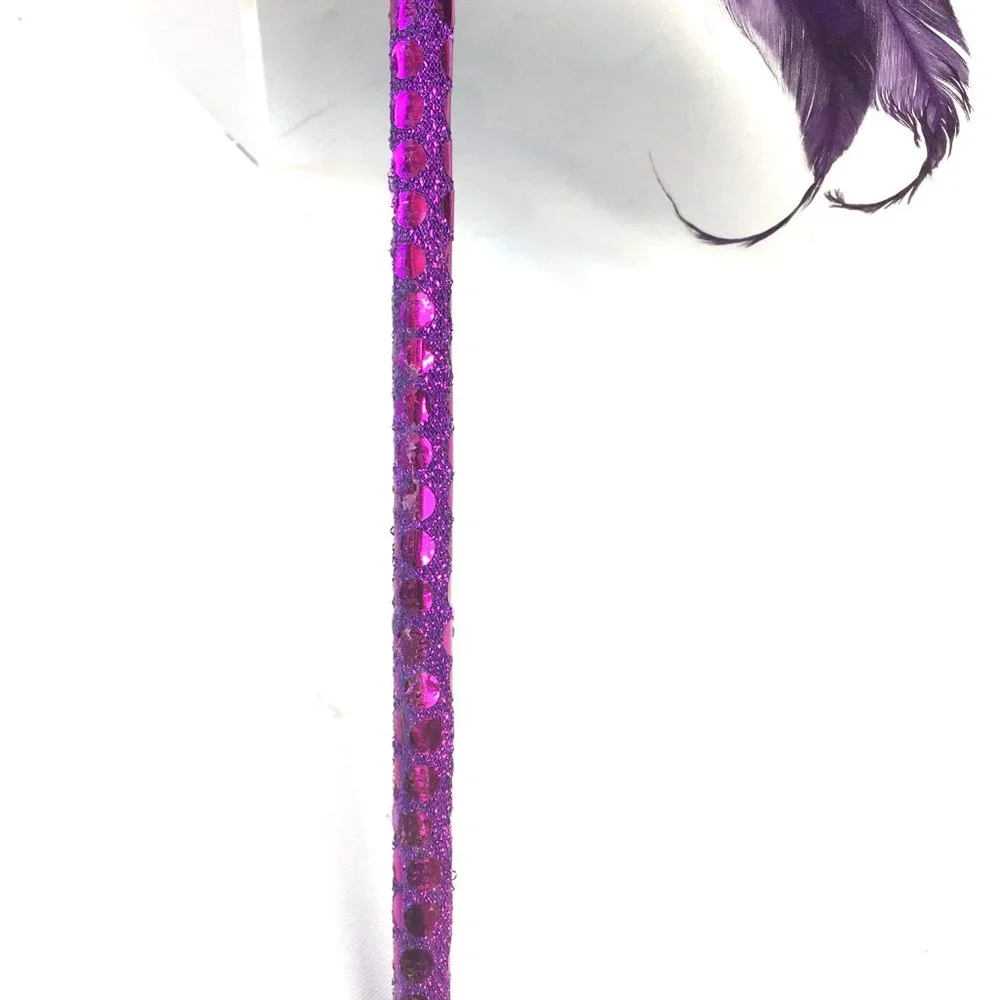 VENETIAN MARDI GRAS Purple Sequin Mask w Purple Feathers w/ Handle NWOT NOS